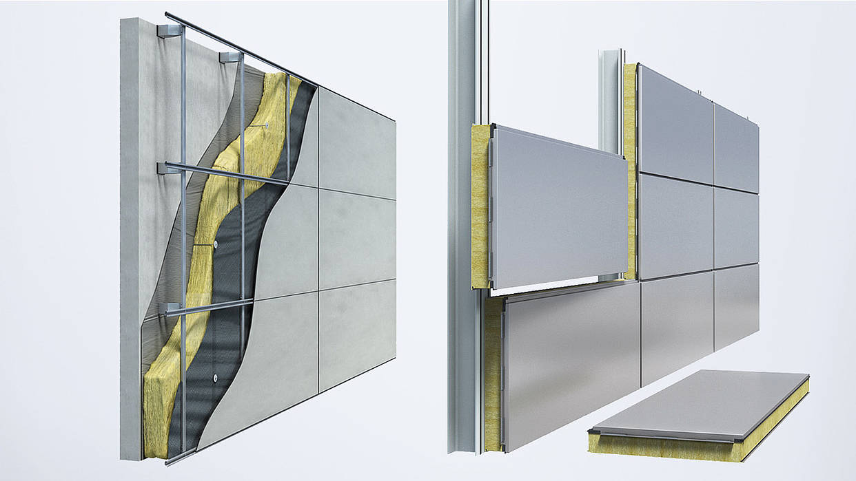[Translate to Spanish:] Comparison between Qbiss One prefabricated wall solution and classical built-up system